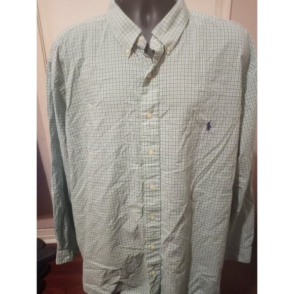Ralph Lauren Button Up Check Blue Green Button Shirt Mens 3XB Big Long Sleeve - Picture 1 of 13